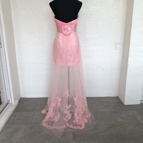 Alyce Paris Pink Etherial Lace Prom Pageant Gown Dress Womens 6 - Picture 9 of 11